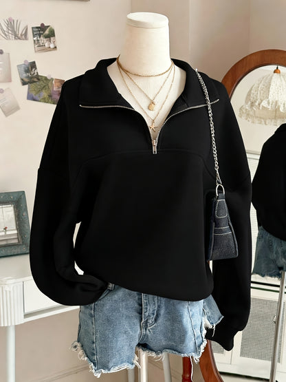 Women's Oversized Half-Zip Sweatshirt, Trendy Soft Fabric Pullover Hoodie, Casual Top, Perfect for Spring, Autumn And Winter Streetwear, Womens Tops, Ropa De Mujer, Local Warehouse Discount Hoodies Iackets Fashion New Arrivals