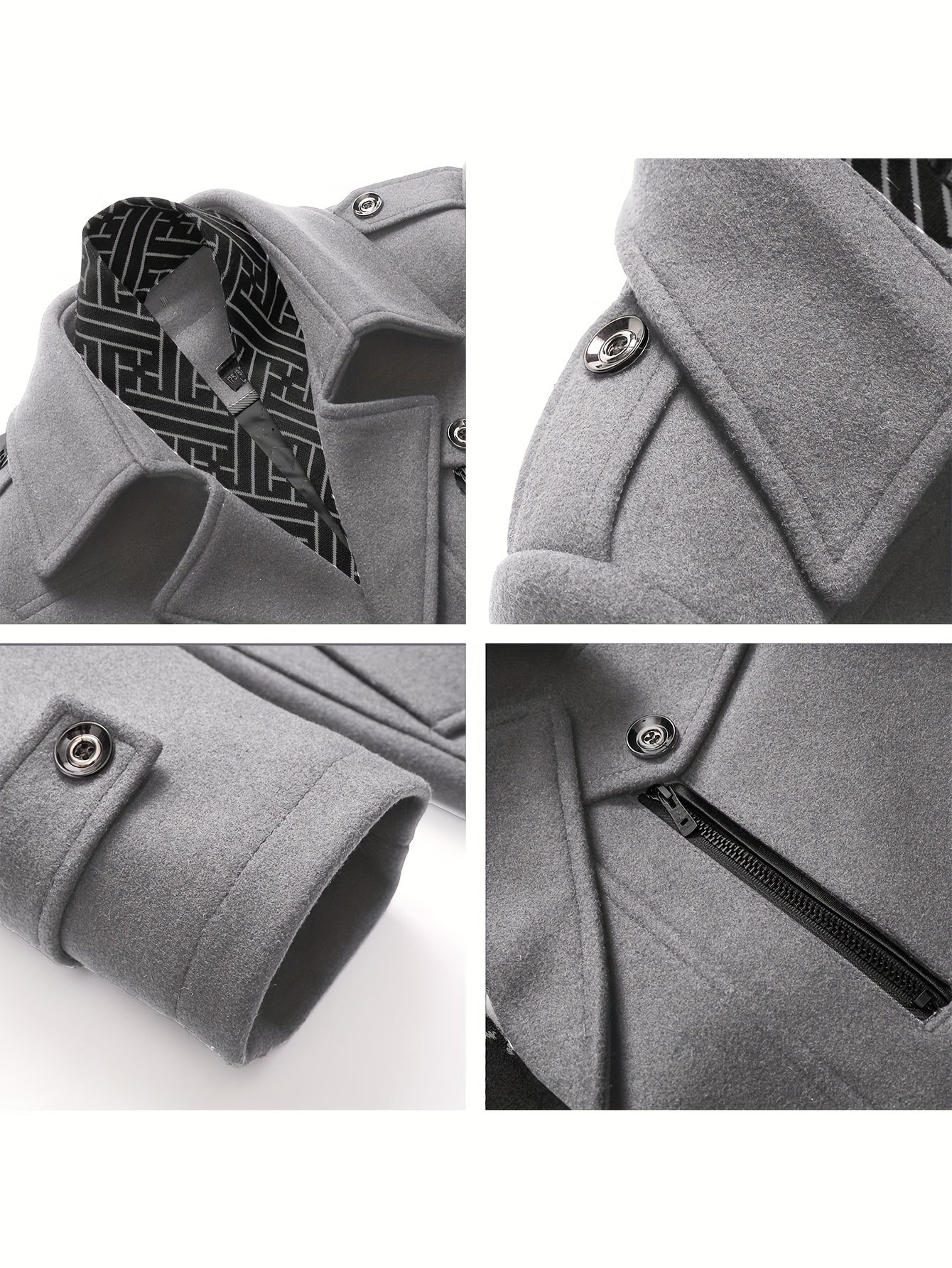 Men'S Wool Blend Coat with Detachable Soft Scarf Notched Collar Single Breasted Overcoat