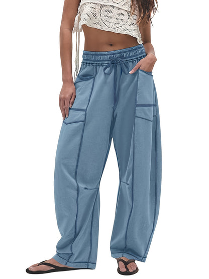 Women'S Loose Wide Leg Pants Casual Summer Wide Leg Pants Drawstring Waist Casual Pants