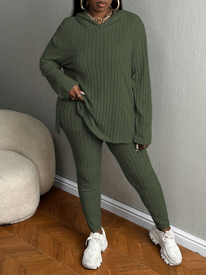 Plus Size, Women's Plus Size 2pcs Outfits Sweatsuits Sets Long Sleeve Hoodies Lounge Sets