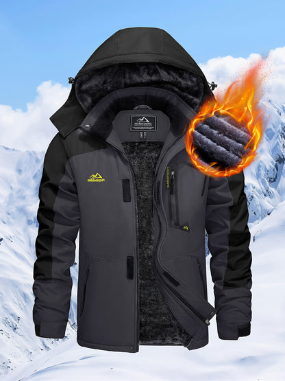 Men'S Winter Ski Jackets Warm Fleece Lined Coats Waterproof Windproof Hooded Thermal Outdoor Parka Thick Sport Hiking Jogging Camping Fishing Climbing Traveling Skiing Snowboarding Casual Windbreaker