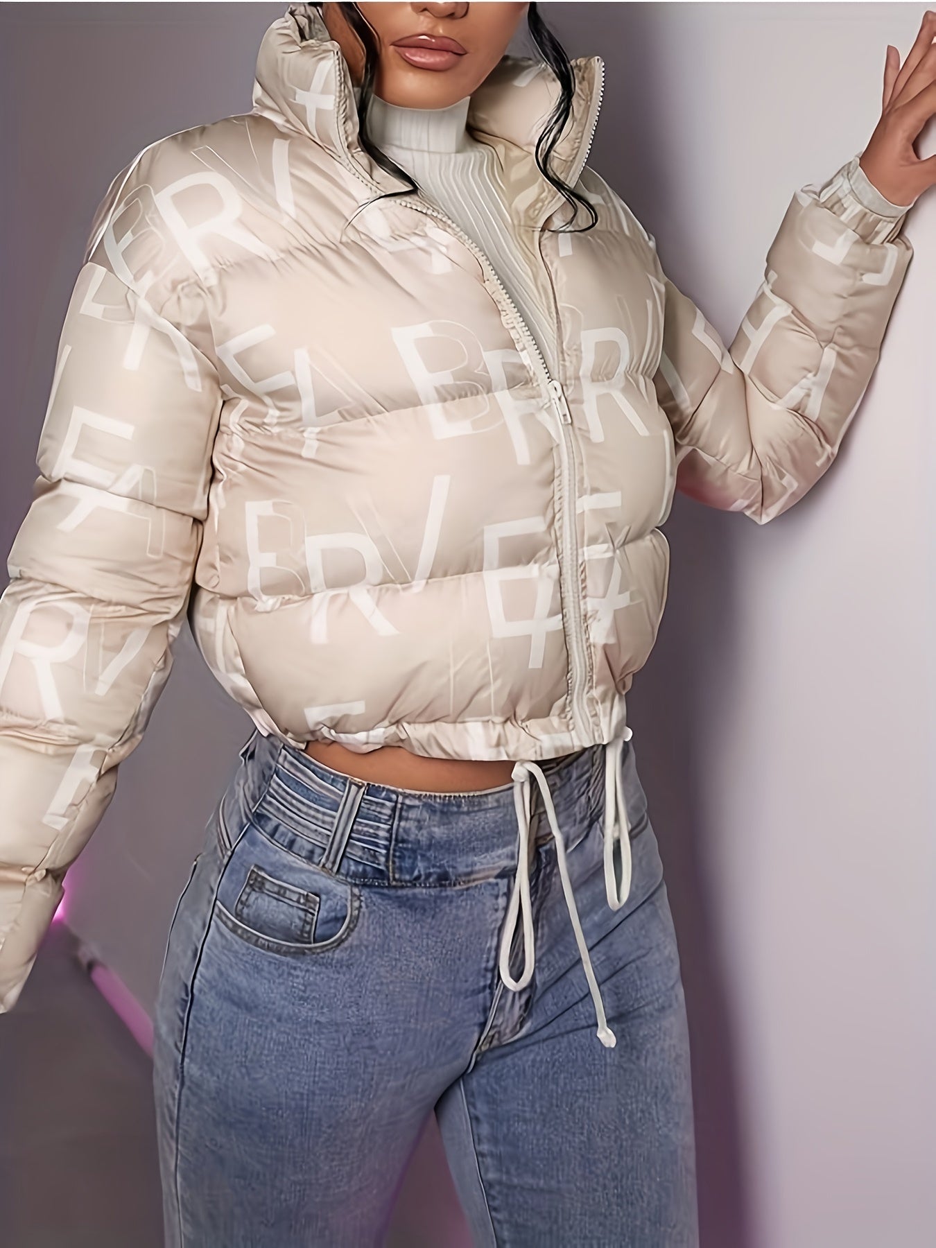 Women's Fall And Winter Fashion Letters Leisure Thickened Warm Stand-up Collar Coat Jacket
