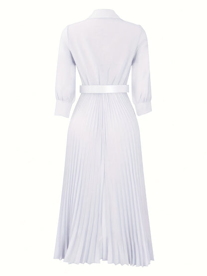 Women's Dress, 3/4 Sleeve Flared A Line, Casual Semi Formal with Belt, Wedding Guest Office Lady