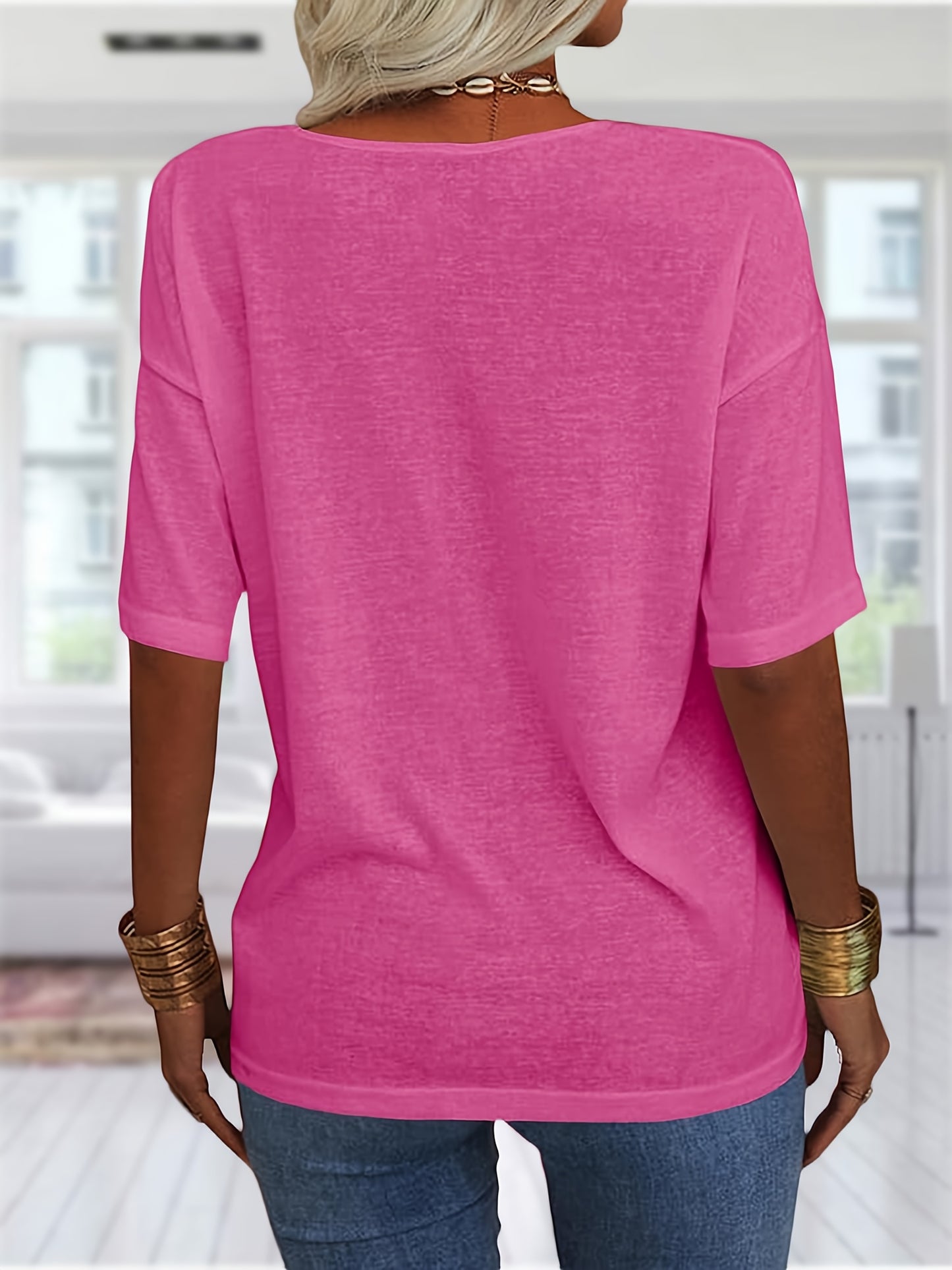 Casual Loose-Fitting Basic Tunics for Women, Featuring a V-Neck And Half Sleeves, Perfect for Summer