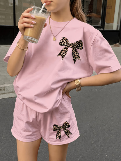 2pcs Set, New Summer Outfit Girls: Print Short-Sleeve Top And Loose Shorts, Suitable Aged 5-14, Essential Outdoor Travel And Casual Sports Wear, for Outdoor