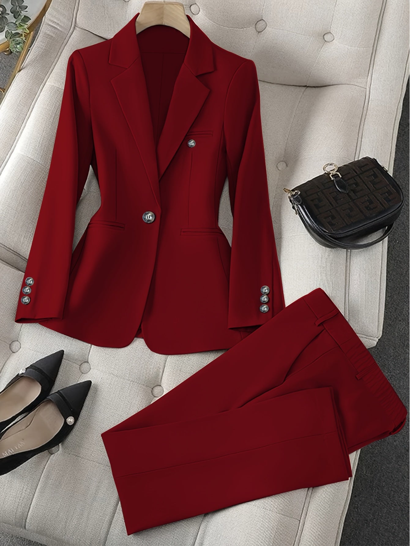 Burgundy Polyester Long-Sleeve Pants - product view 4