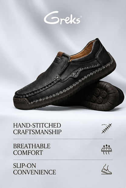 GREKS New Hand-Stitched Men's Outdoor Casual Shoe Slip-On Flat Shoe Spring Low-Cut Breathable Plus Size Loafers