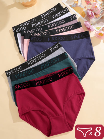 8pcs Women's High-Waisted Panties Soft Breathable Underwear, Assorted Colors