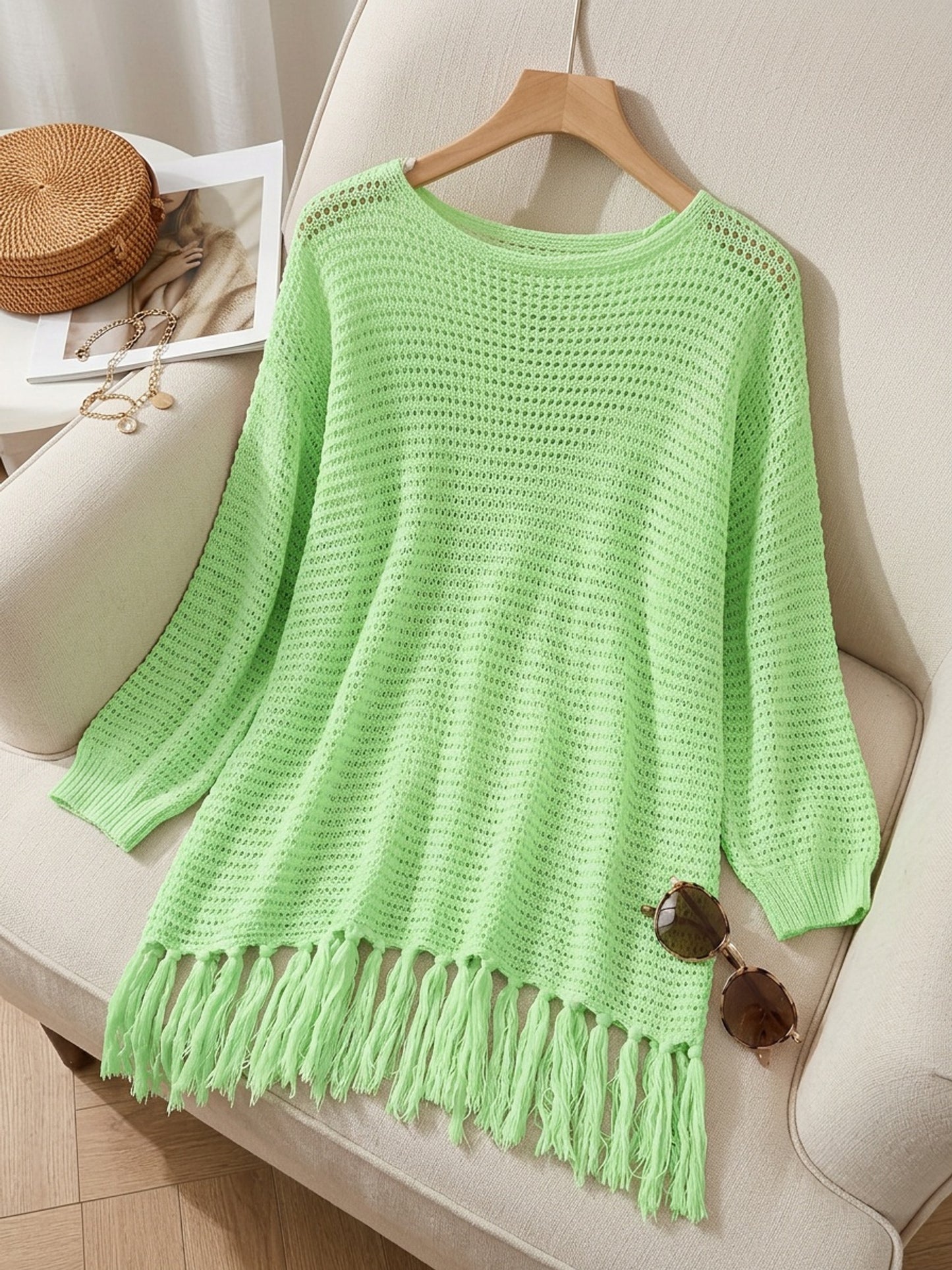 Women's Hollow Tunic Crochet Tops Beach Cover Poncho Summer Beach Cover Up Dress