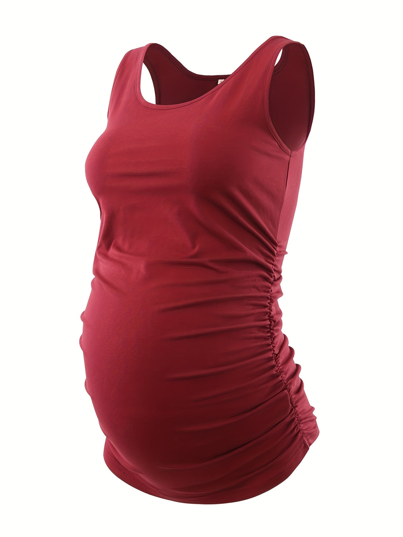 Women's Full Bump Coverage Maternity Tank Top - All-Stage Pregnancy Shirt with Side Ruching & Scoop Neck, Stretchy Rayon-Spandex Sleeveless Nursing Vest for Postpartum Wear, Breathable Belly-Friendly T-Shirt (No Chest Pads)