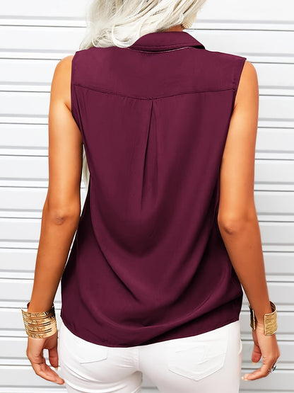 [Women's Slim Fit Lapel Collar Long Sleeve Blouse]-Office Blouses for Women Work, Button Shirt Women, Dressy Casual with Chest Pocket, V Neck Casual Work Blouse Top, Solid Color Roll-Up Cuffs, Spring/Fall Wear, 2025 Trendy