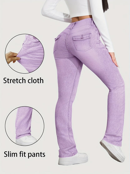 Plus Size for Women | Cute Pink Jeans | Y2K Fashionable | Slim-Fitting Style | with Pocket | Comfortable Jeans | Elastic Denim
