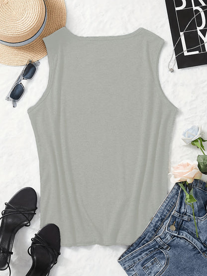 [Lightweight Summer Tops] Flower Pattern Print Crew-Neck Vest, Casual Sleeveless Women's Tops, Lightweight And Breathable, Suitable For Summer And Spring, Women's Clothing
