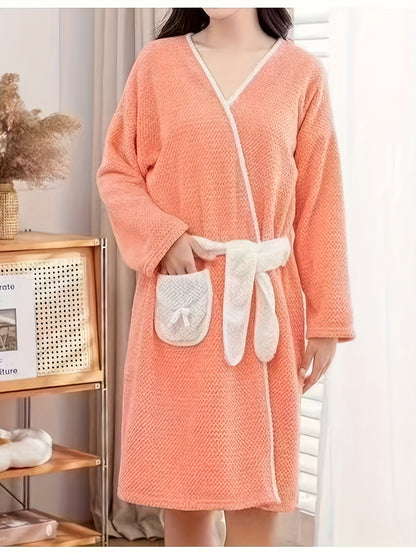 1 Women's super soft absorbent long-sleeved bathrobe - quick-drying, cartoon pineapple plaid design with straps, perfect for home comfort