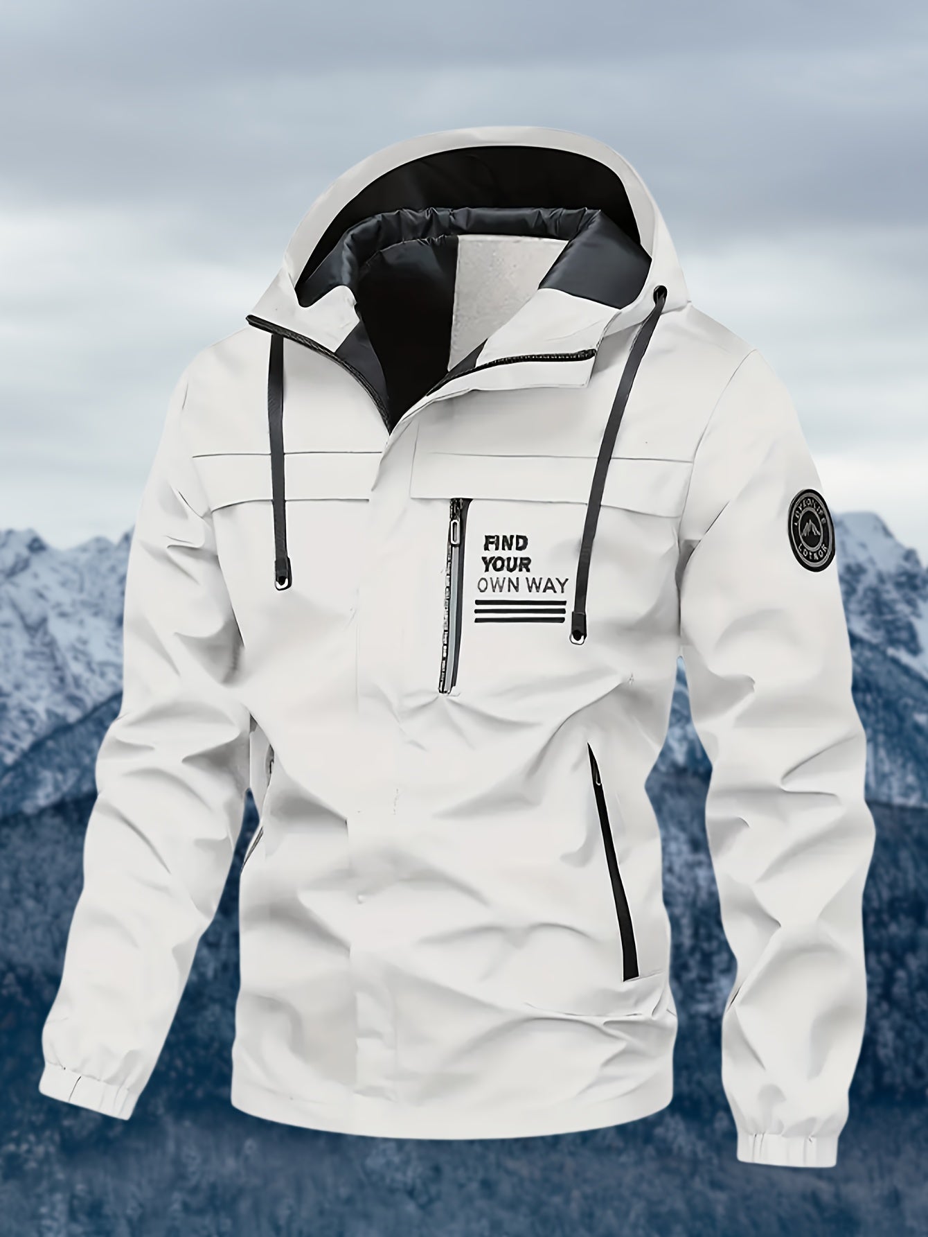 Men'S Sturdy Alpine Jacket - Premium Wind-Resistant Mountaineering Coat Featuring a Hood And Zippered Pockets - White Outdoor Skiing, Hiking, Snowboarding Windproof Parka - Washable Winter Jacket, Adventure Gear, Long-Lasting Quality