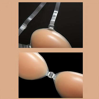 2-Pair Women' Self-Adhesive Strapless Push-Up Bra - Seamless Silicone Adhesive Breast Enhancer with Lift, Lightweight for Wedding,, Low-Cut Outfits (Suitable for Suspenders)