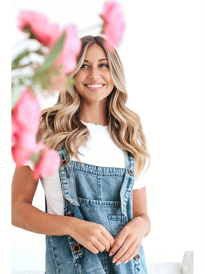 Casual Denim Overalls for Women Featuring a Loose Fit, Adjustable Straps, Distressed Design, And Pockets