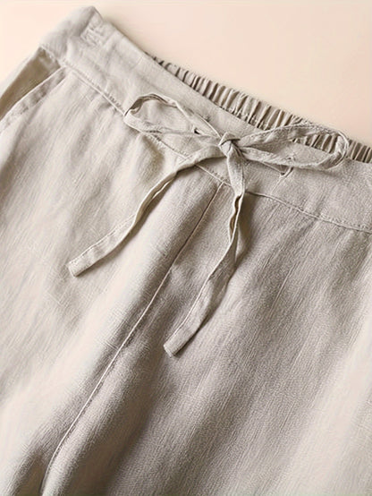 Women's Linen Pants - Summer High Waist Straight Leg Pants with Drawstring | Casual Beach Palazzo Pants | Boho Vacation Trousers for Travel
