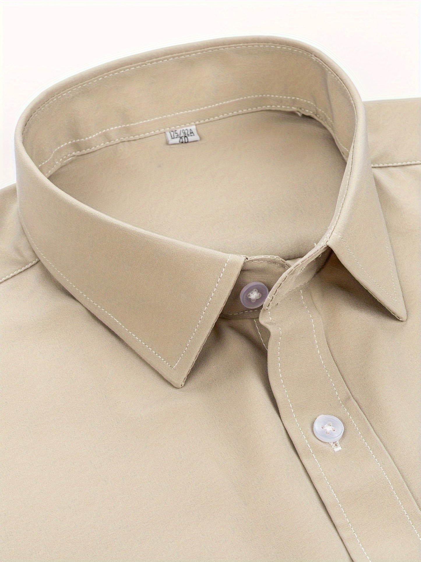 Men'S Long Sleeve Solid Color Business Dress Shirt, Elegant Collar, Stretch Fabric, Regular Fit, Single Button Front, Casual Outwear, Adult Sizes, Woven