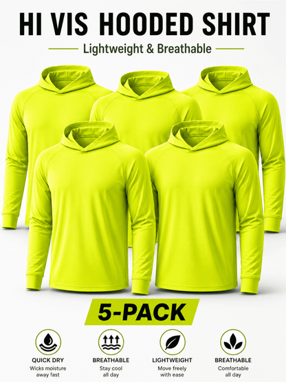 5 Pack Men’s Long Sleeve Hooded Shirts, Quick Dry Sun Protection Tops for Outdoor Work Fishing Hiking