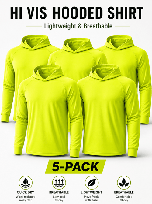 5 Pack Men’s Long Sleeve Hooded Shirts, Quick Dry Sun Protection Tops for Outdoor Work Fishing Hiking