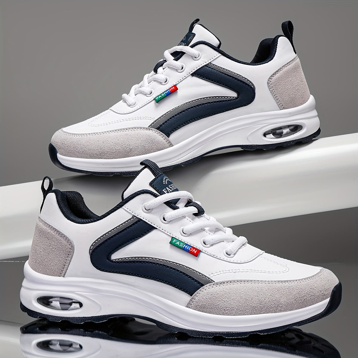Men's Fashion Road Running Shoes - Casual & Sporty, Two-Tone Design with Air Cushion, Durable Rubber Sole, Comfortable Fabric Lining, Lace-Up, Low-Top Sneakers for All Seasons