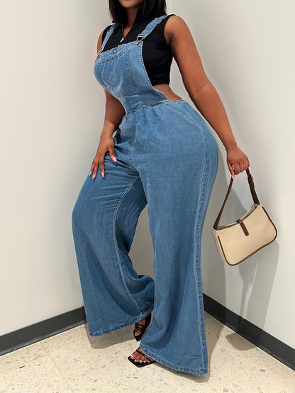 Cross-border European and N Fashion Trend Ladies Jeans Straps Wide Leg Pants