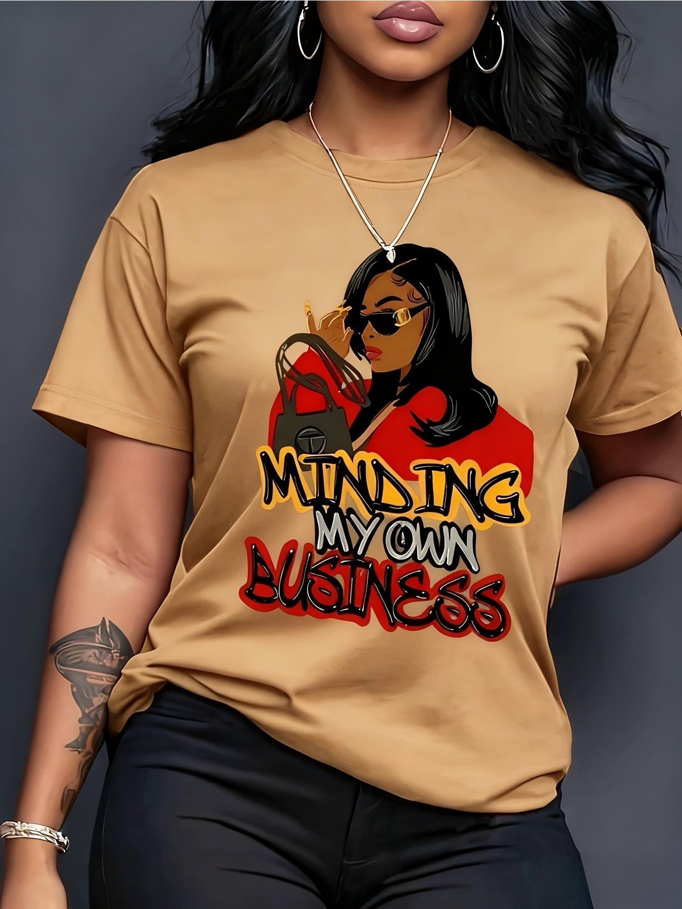 Trendy Anime Graphic Women'S Round Neck T-Shirt Made from Pure, Featuring a Minimalist Design That Is Both Comfortable And Breathable, Perfect for Everyday Casual Outfits. It Highlights a Natural And Sophisticated Look