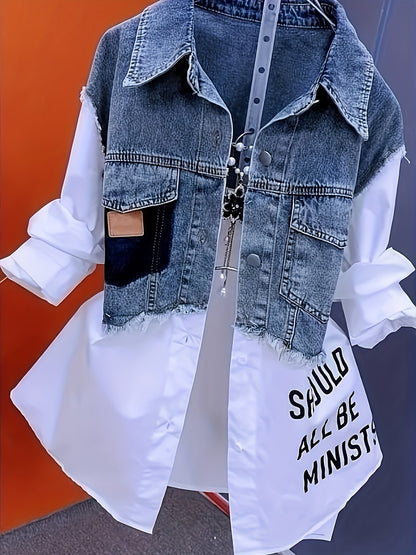 Fashion Denim Shirt Ladies Tops Women New Splicing Denim Jacket Spring Autumn Korean Casual Jean Coat Female Windbreaker