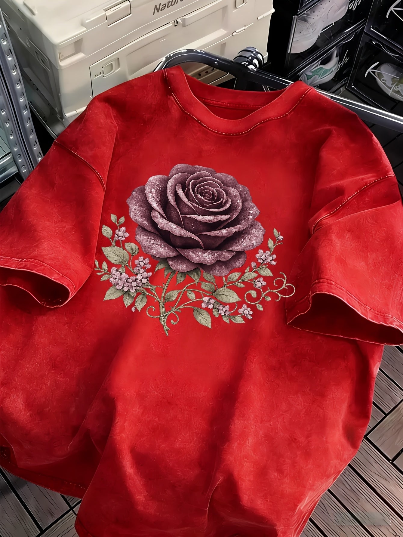 Skull Rose, Dark Gothic Print (2D) Large Men's T-shirt - Bold Declaration of Men's Personality, Humorous and Fun Graphic Design, Fashion Trend Large Men's T-shirt, Large Men's Casual Sports Shirt, PLUS SIZE