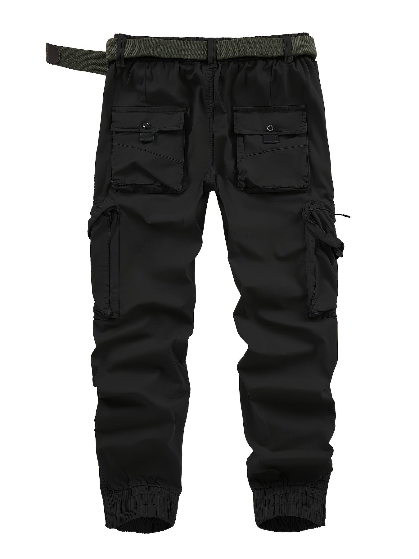 Solid Cargo Men's Casual Long Pants with Multiple Pockets AndButtons, Outdoor Hiking Camping Mountaineering