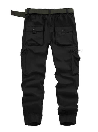 Solid Cargo Men's Casual Long Pants with Multiple Pockets AndButtons, Outdoor Hiking Camping Mountaineering