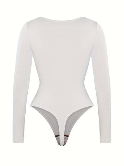 Women Autumn Winter Solid Color Shapewear Bodysuit, Tight Long Sleeve Bodysuit, Crew Neck Women Bodysuit