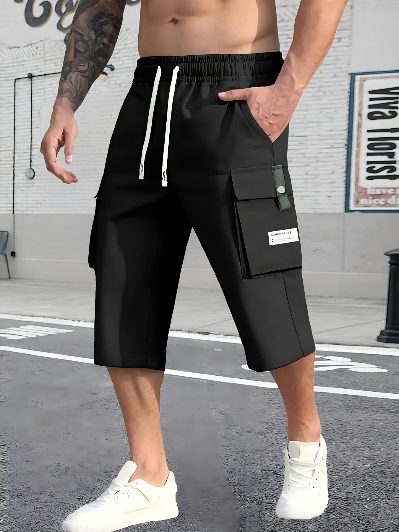 4pcs Men's Cargo Shorts with Ripstop Fabric & Multi-Pocket Design - Adjustable Waist, 7/8 Length Shorts Suitable for Outdoor Travel,, Sports, Casual Wear | Wristband Included | Machine Washable | Available in Black, Gray, Khaki, Army Green