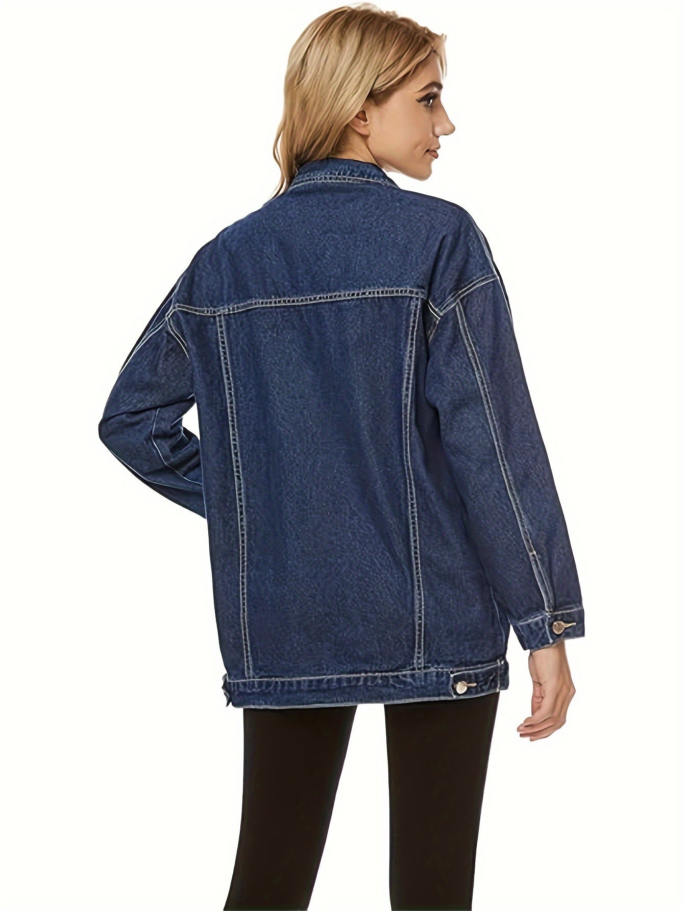 Women'S Oversized Mid-Length Denim Motorcycle Jacket