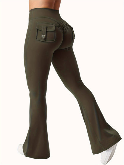 Christmas Apparel, Halloween 3pcs Set in Black, Gray, and Green: Fashionable Workwear-Style Flared Pants, Women's Casual Flared Pants, High-Waist Pocket Joggers, Workwear-Style Peach Butt Pants, Quick-Dry Sports Tummy Control Butt-Lifting Flared