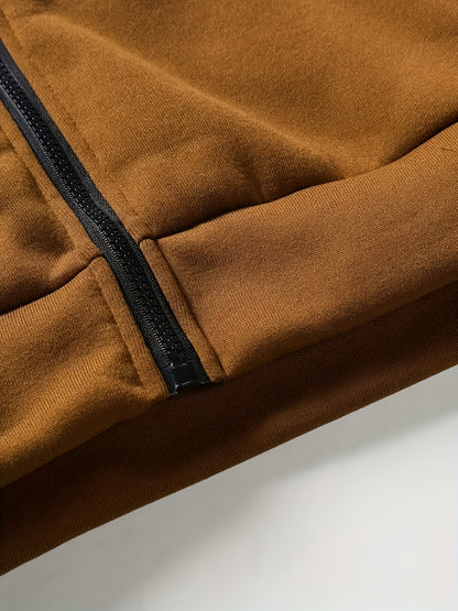 Men'S Clothing, Contrasting Long-Sleeve Zip-Up Hooded Jacket And Drawstring Pants Two-Piece Set for The Outdoors