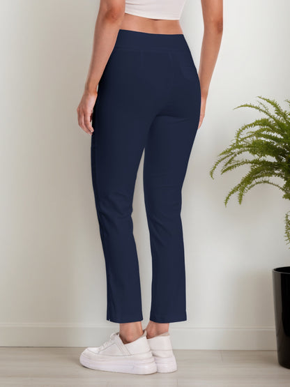 Women'S Pull-On Stretch Ankle Pants, High Waist Wide Waistband, Slim Straight Leg Fit, Side Pockets, Smooth Soft Fabric, Comfortable Work Dress Pants, Business Casual Office Career, Travel Commuter, Everyday Basics, Flattering Tailored Look