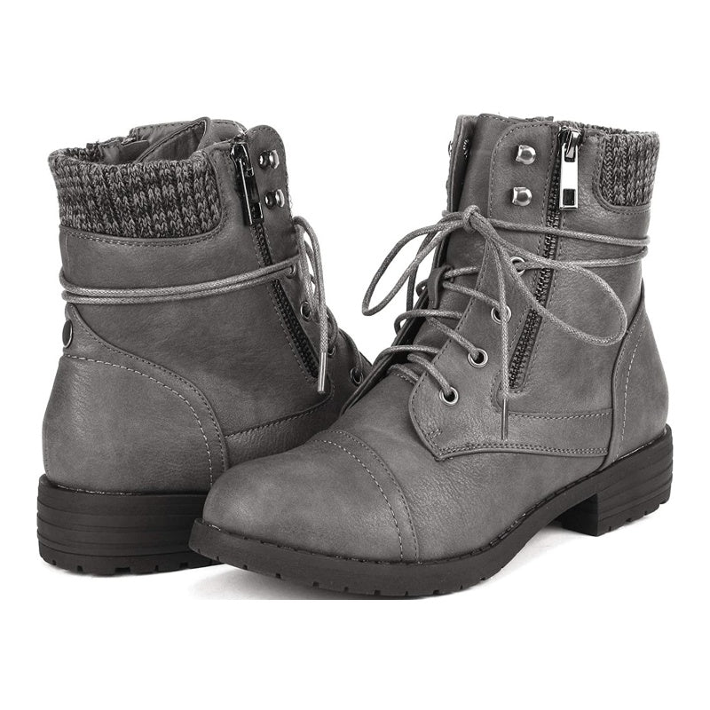 Women's Lace Up Combat boots Winter Warm Ankle Booties Short Boot