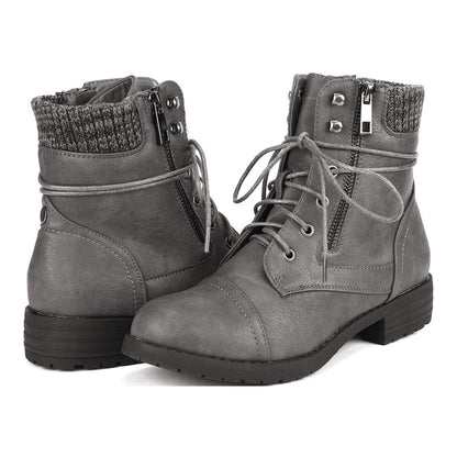 Women's Lace Up Combat boots Winter Warm Ankle Booties Short Boot