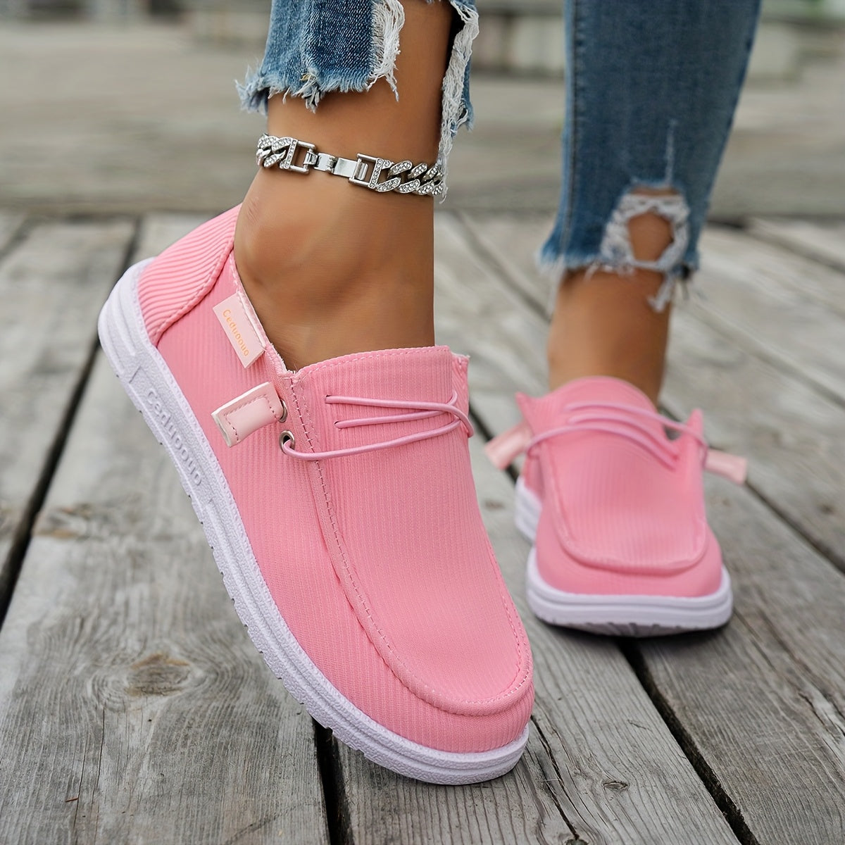 [Sneakers] Ceduoouo Women'S Casual Slide Bushing Skateboard Sneaker, Solid Color, Non-Slip Slip Mat, Four Seasons Comfortable, Fabric Upper And Inner, Breathable Insole