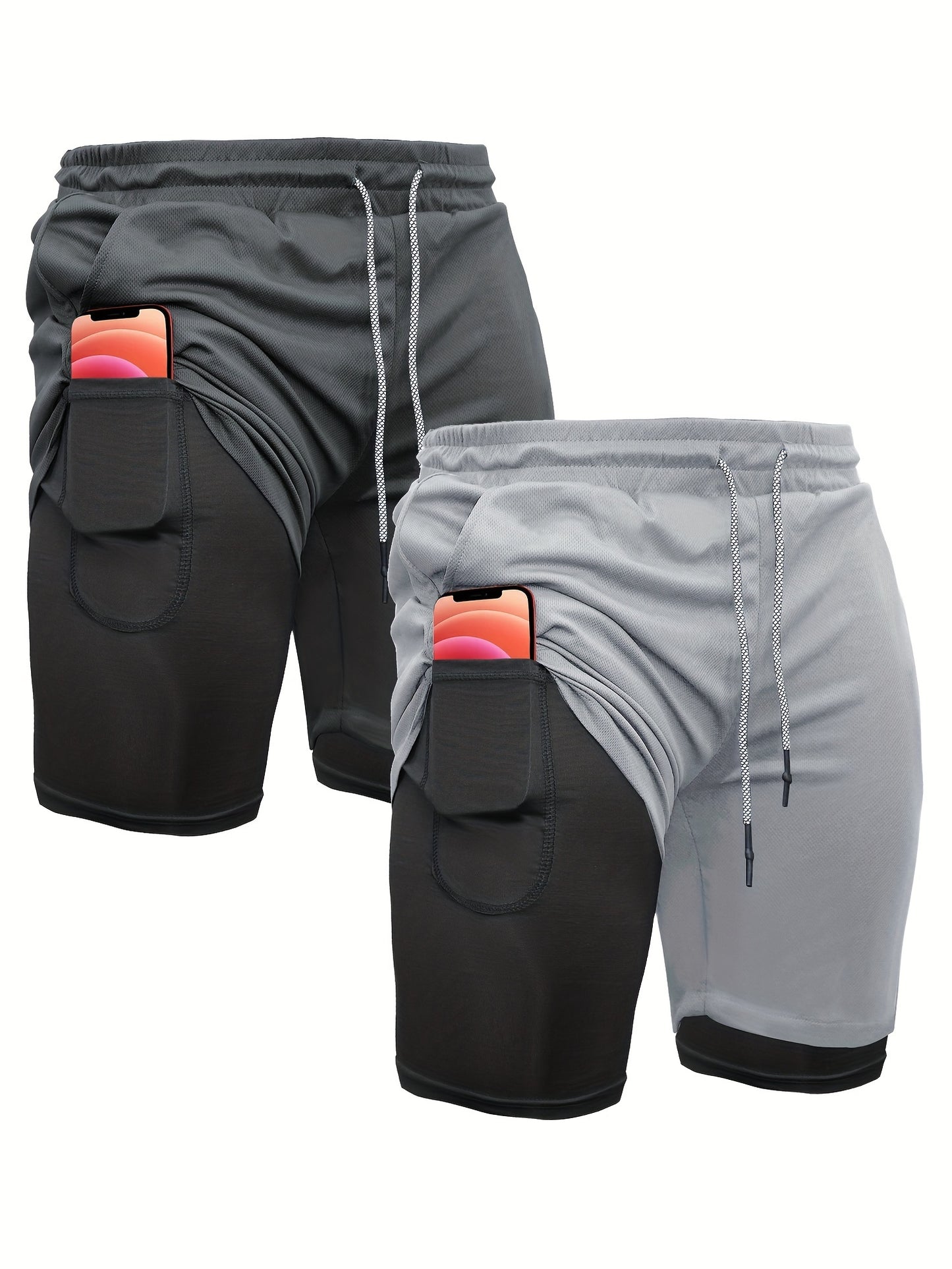 2-Piece Set Mens Running Shorts, 2-in-1 Shorts, Workout Running Shorts For Men, 7-Inch Gym Yoga Outdoor Sports Shorts