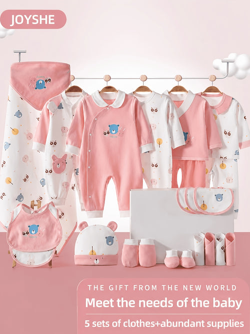 Baby Girl Clothes Newborn Supplies Full Set, 27pcs In Total, 5 Sets Of Clothes Hat Bib Hand And Foot Cover Bib, Baby Full Moon Long Sleeve Set, Baby Jumpsuit Triangle Crawling, Autumn Clothing, Baby Products, Newborn Baby Girl Clothing