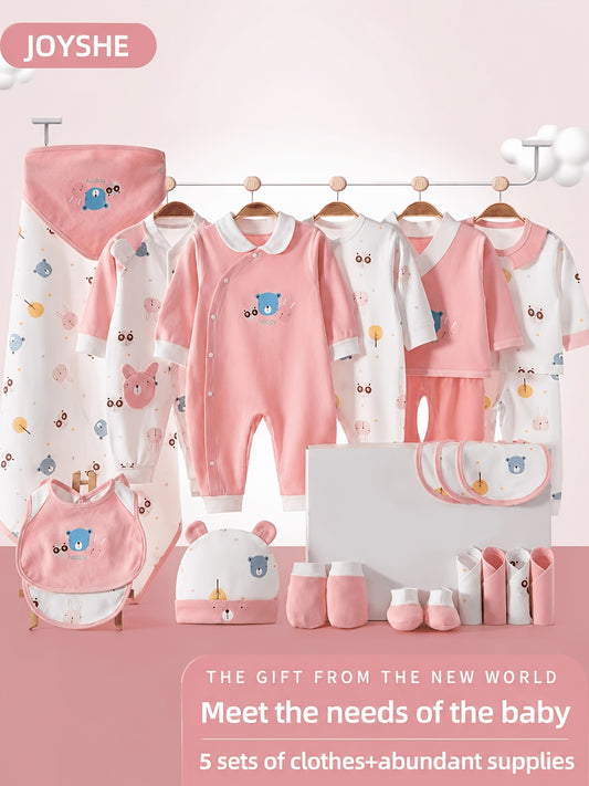 Baby Girl Clothes Newborn Supplies Full Set, 27pcs In Total, 5 Sets Of Clothes Hat Bib Hand And Foot Cover Bib, Baby Full Moon Long Sleeve Set, Baby Jumpsuit Triangle Crawling, Autumn Clothing, Baby Products, Newborn Baby Girl Clothing