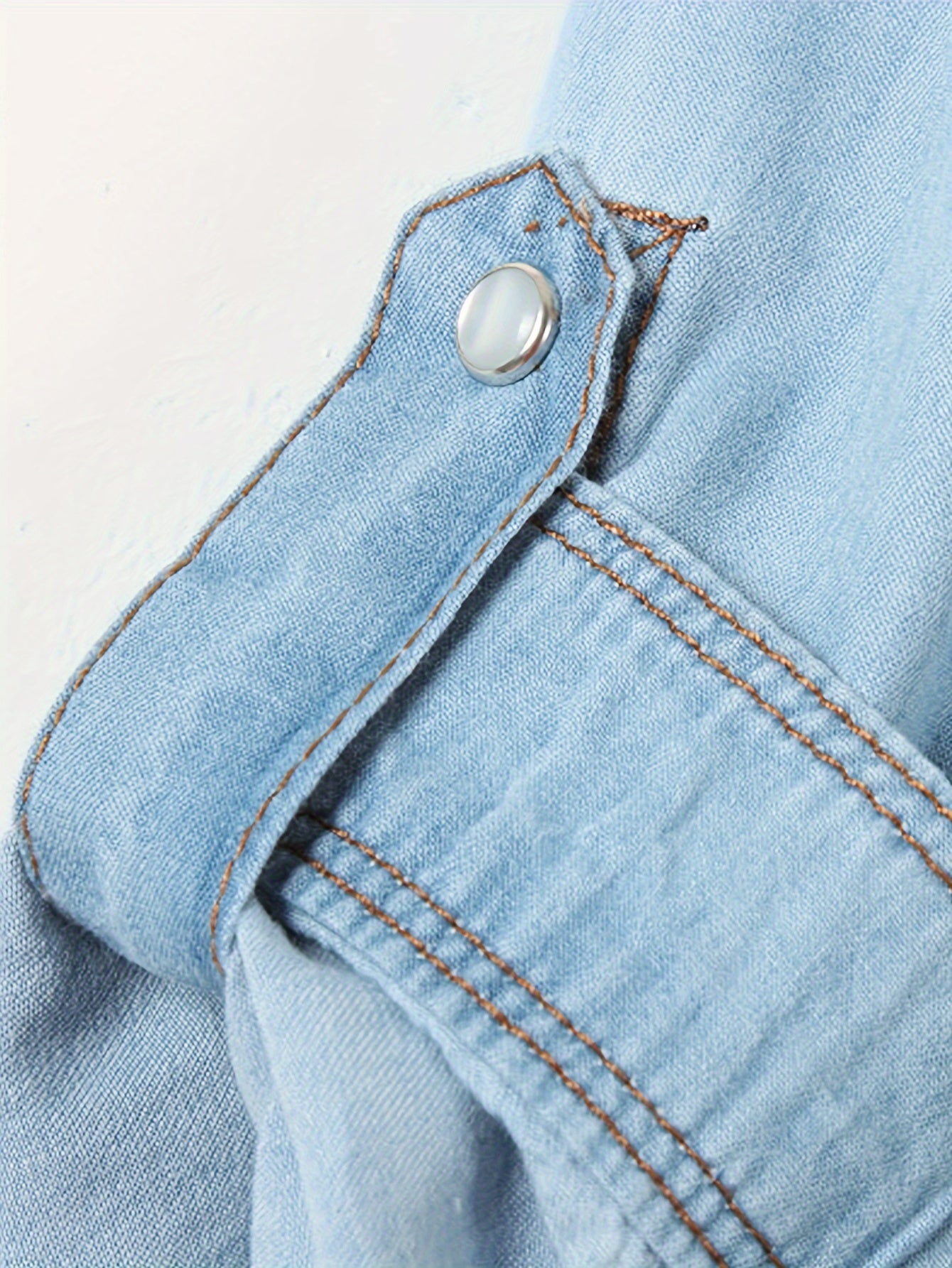 [Denim Crop Top] Chambray Denim Women's Crop Top | Roll Up 3/4 Sleeve Tie Front Knot Shirt