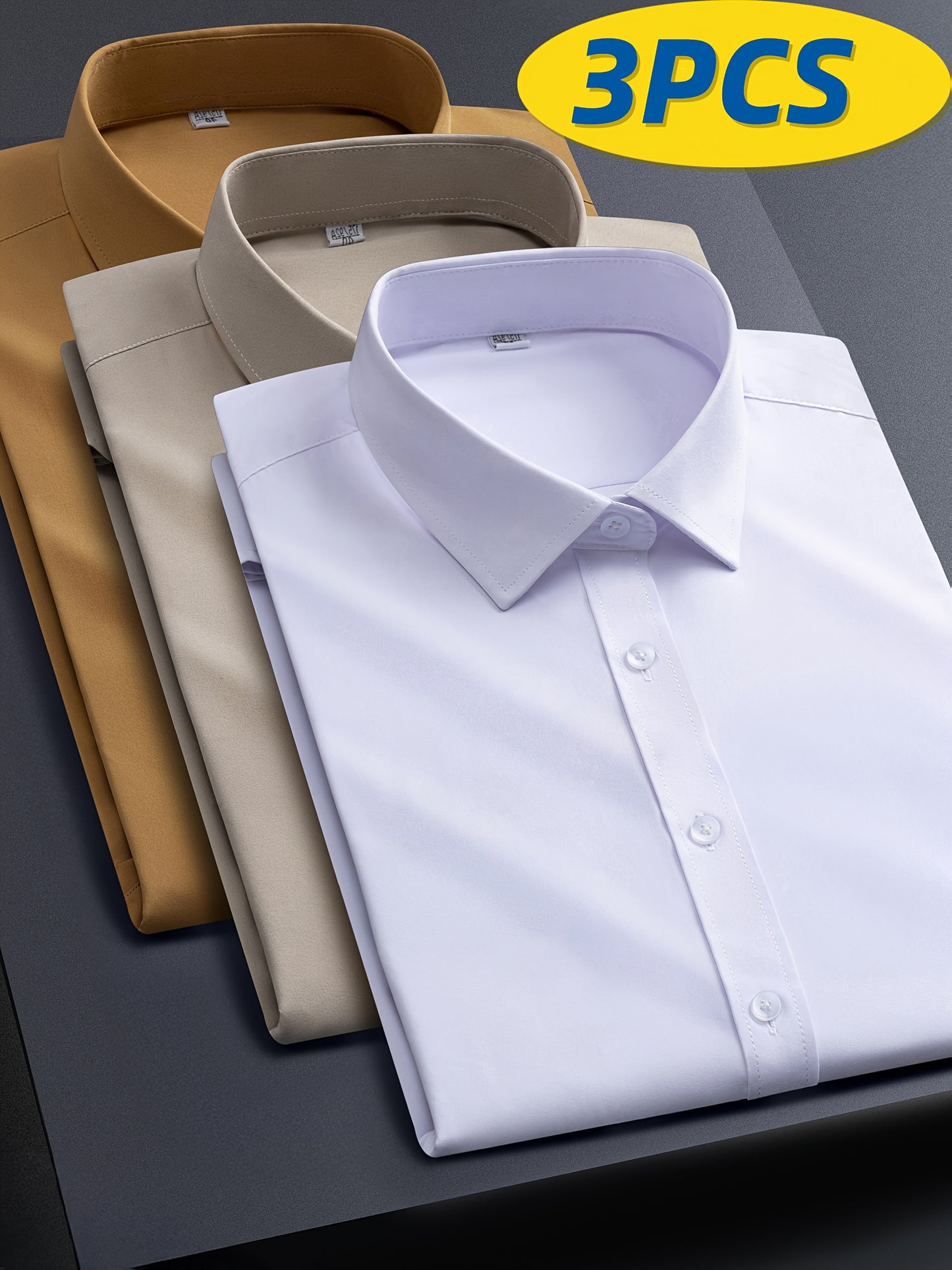 3pcs Men'S Stretch Long Sleeve Business Casual Dress Shirts