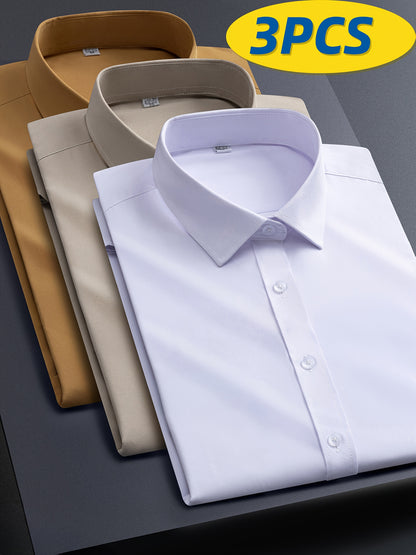 3pcs Men'S Stretch Long Sleeve Business Casual Dress Shirts