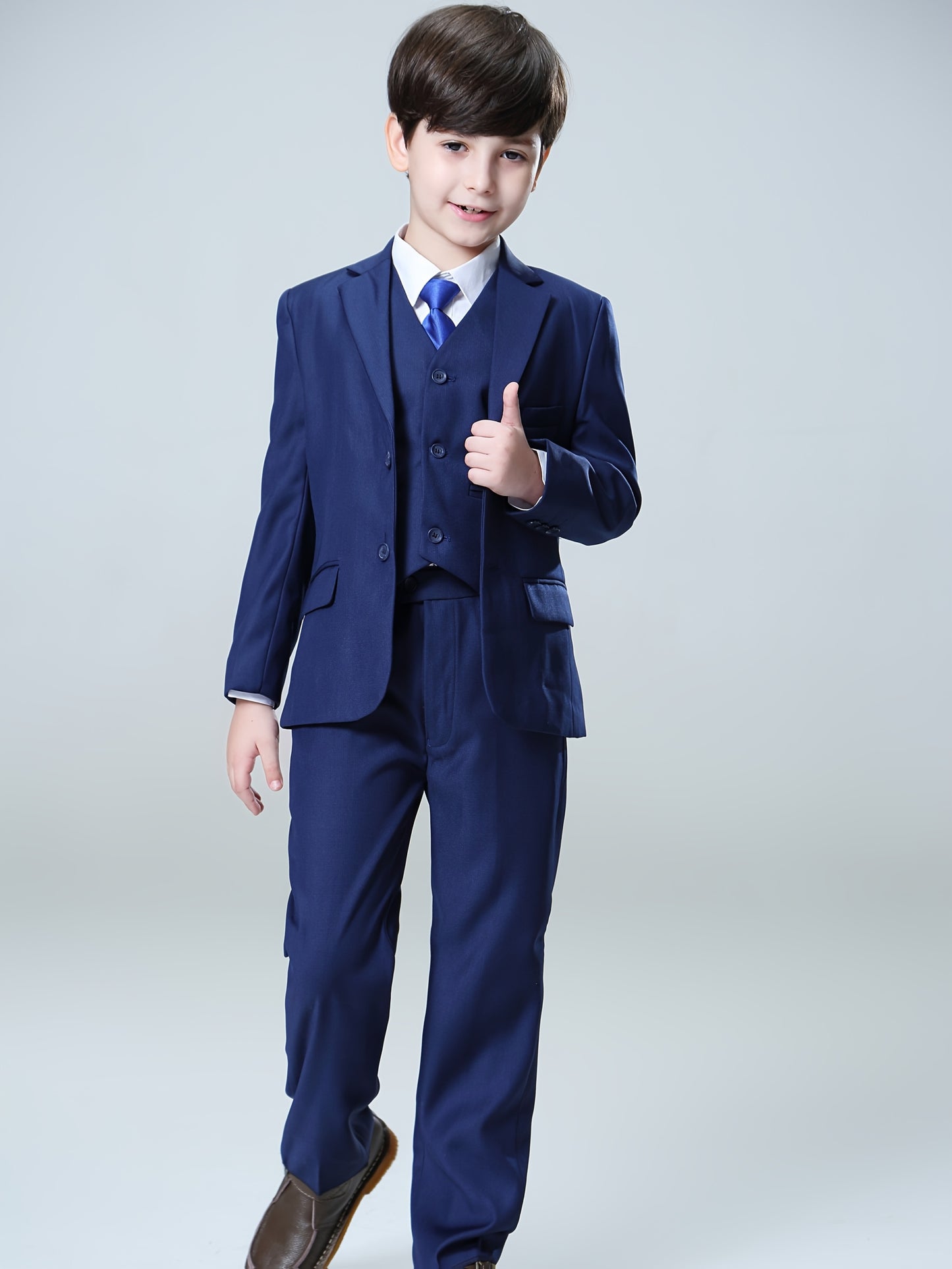 NIMBLE Boys Formal Suit Set Jacket Vest Trousers 3pcs 3-13Y Children Party Clothes Host Wedding Available In Four Colors Blue Black Khaki Navy Blue