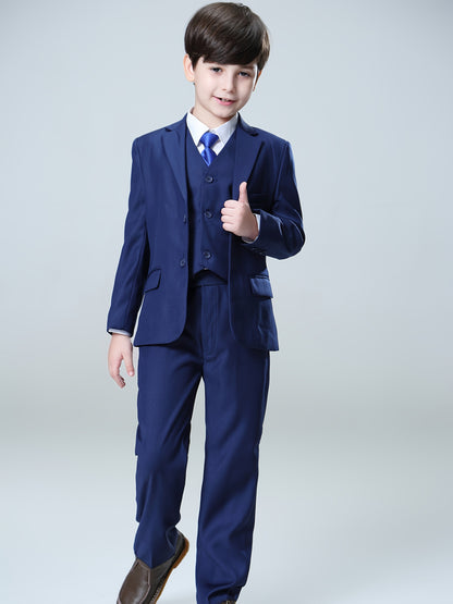 NIMBLE Boys Formal Suit Set Jacket Vest Trousers 3pcs 3-13Y Children Party Clothes Host Wedding Available In Four Colors Blue Black Khaki Navy Blue