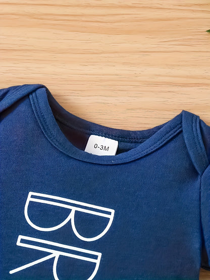 Set of 2 for Baby Boys Featuring a Stylish Little Brother Print, Includes a Short-Sleeve Jumpsuit And a Hat, Perfect for Summer, for Outdoor